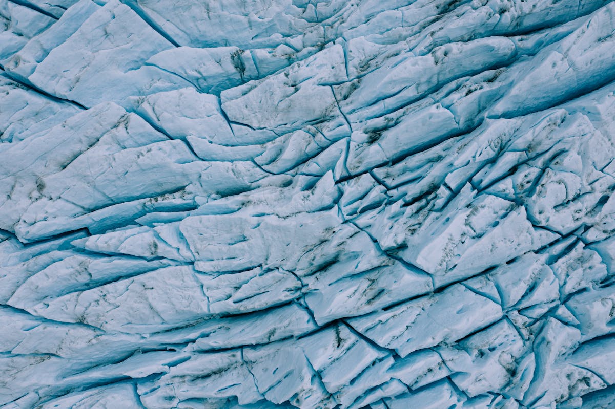 The cracked blue ice of a Patagonian glacier near Ushuaia