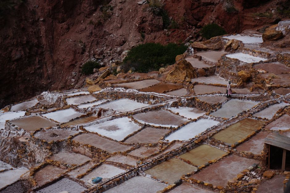 The old salt pans near Duncan Town on Ragged Island, shallow rectangular ponds bordered by low stone walls