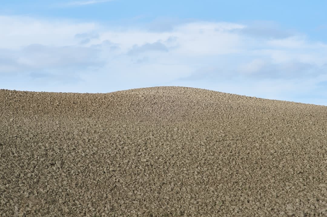 Wide view of the Saar burial mound field with dozens of ancient stone cairns extending toward the horizon under Bahrain's flat desert light