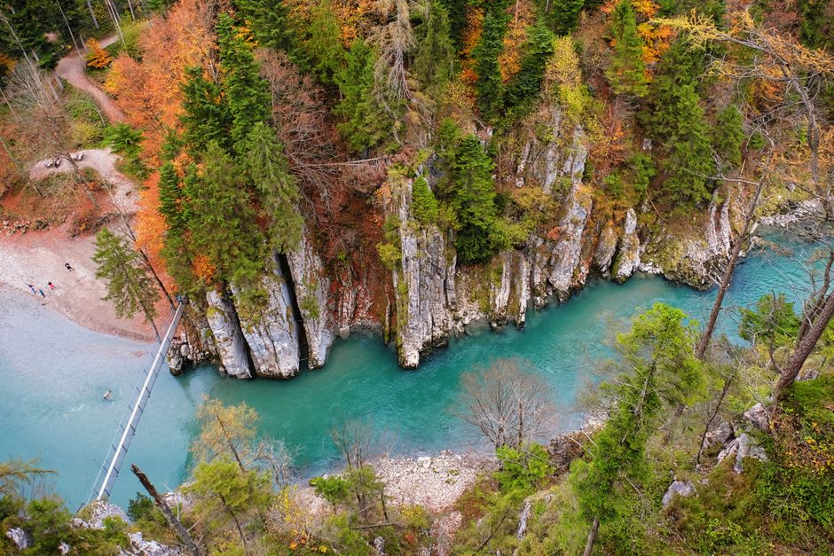 View of Neuschwanstein Castle from the Marienbrücke bridge over the gorge