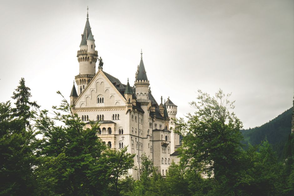 Detail of the ornate Romanesque Revival interior architecture of Neuschwanstein