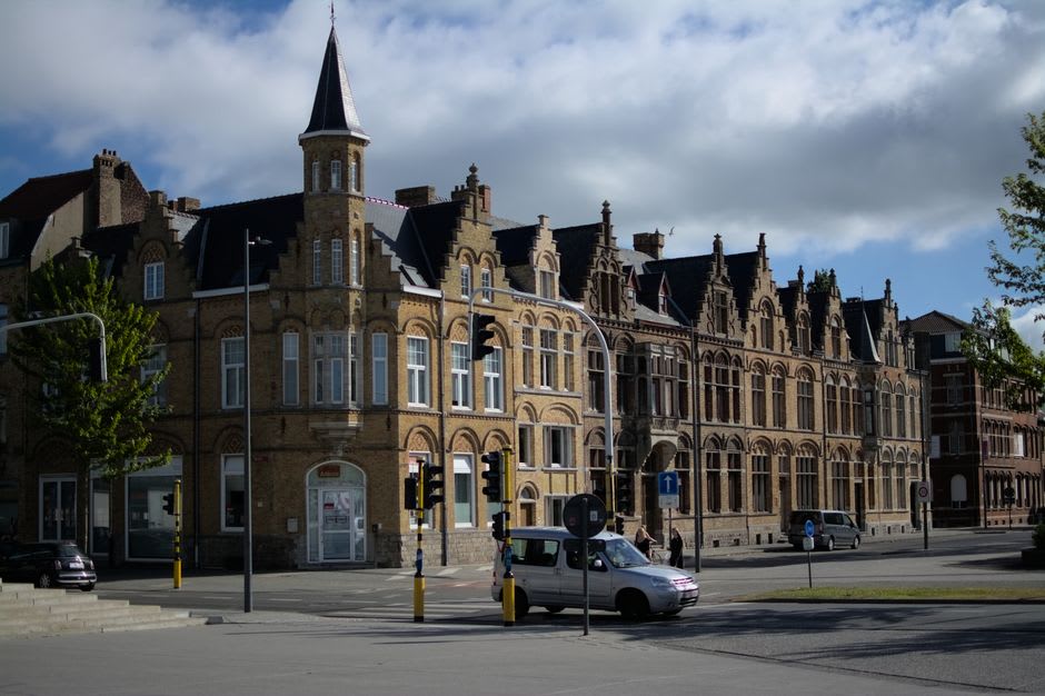 The reconstructed Cloth Hall in Ypres seen across the main market square