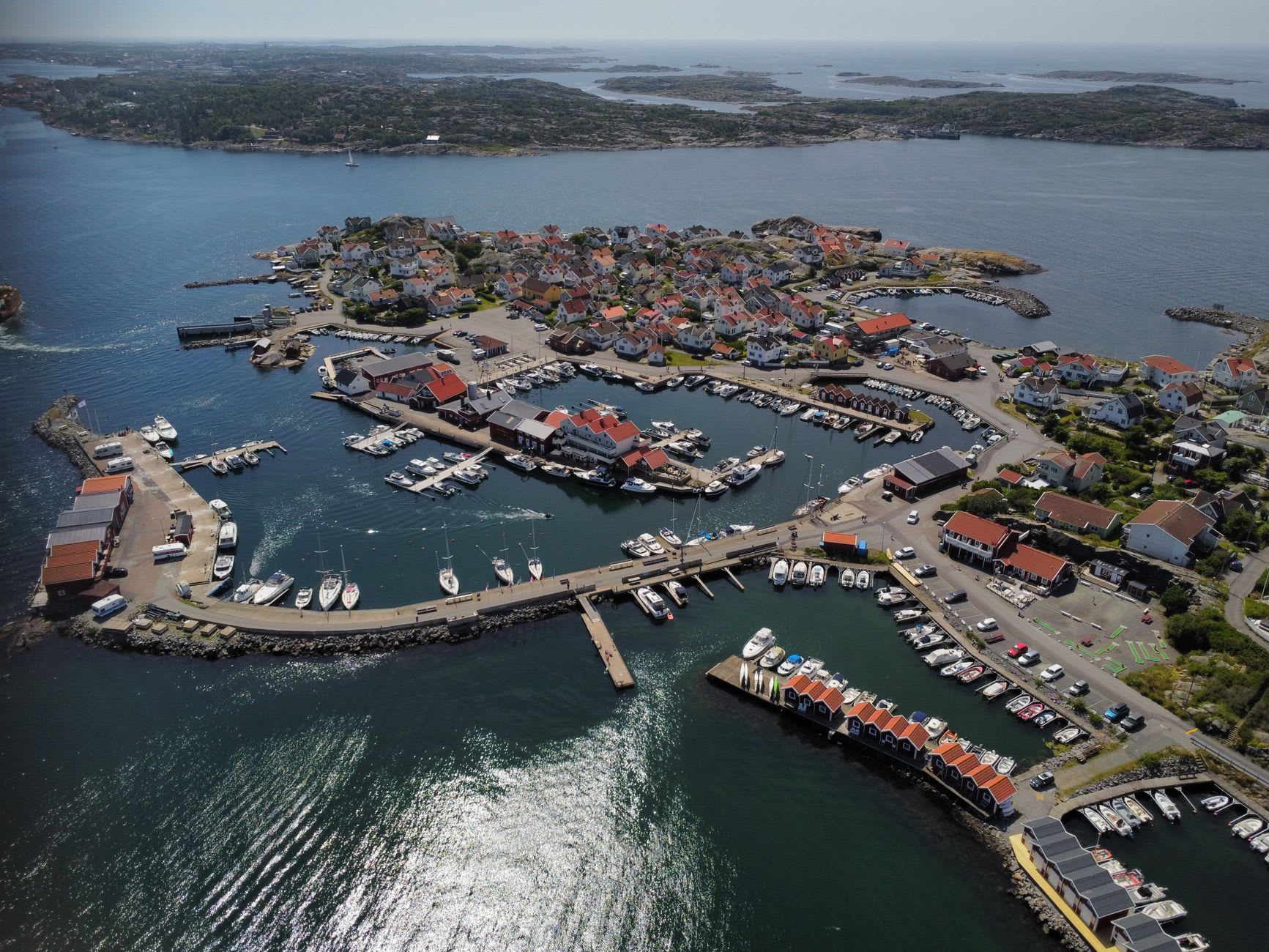The interior of Christiansø fortress with garrison houses, the round tower, and the channel between Christiansø and Frederiksø