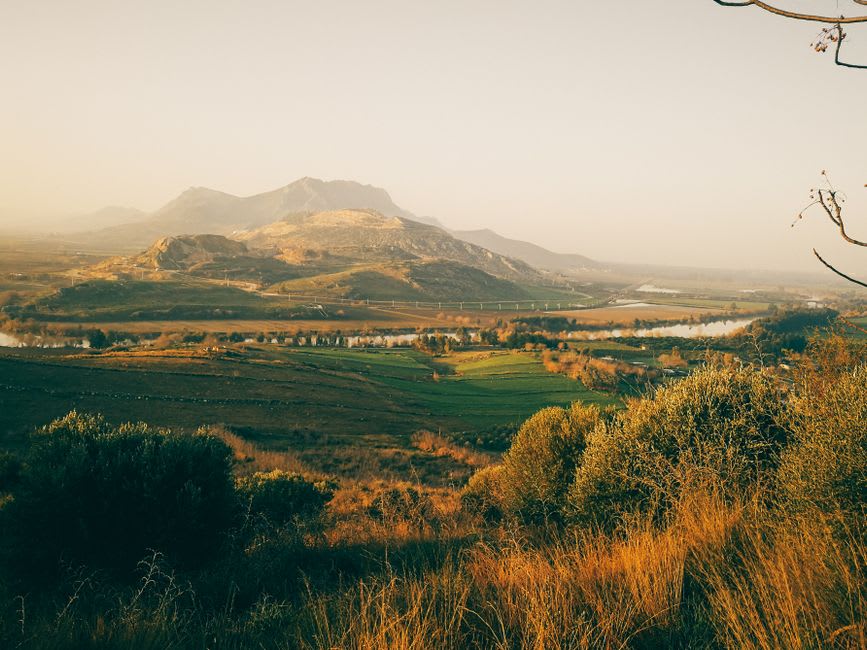 View from Stolac Fortress over the Bregava River valley at golden hour