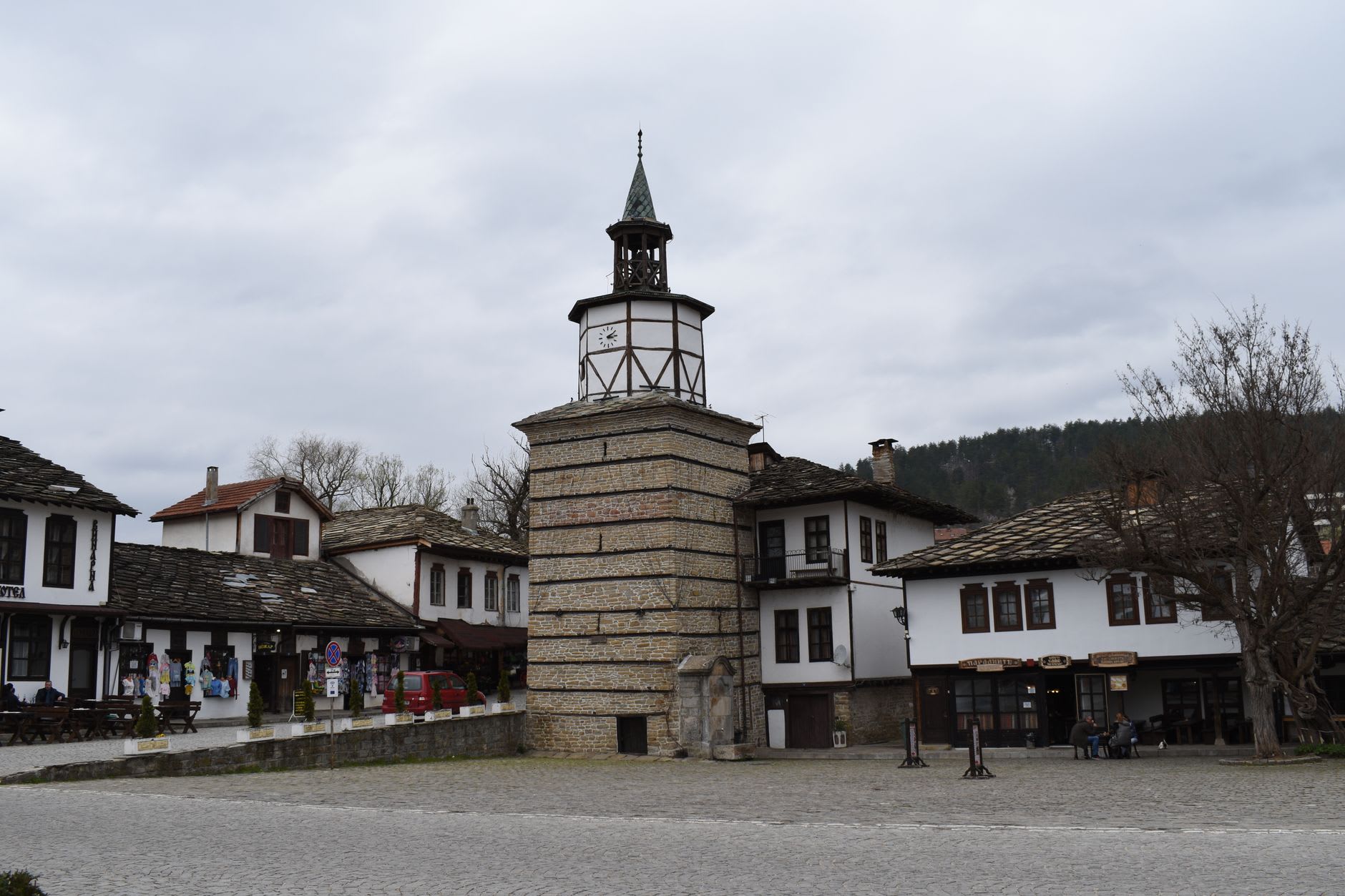Sapareva Banya village street with mountains