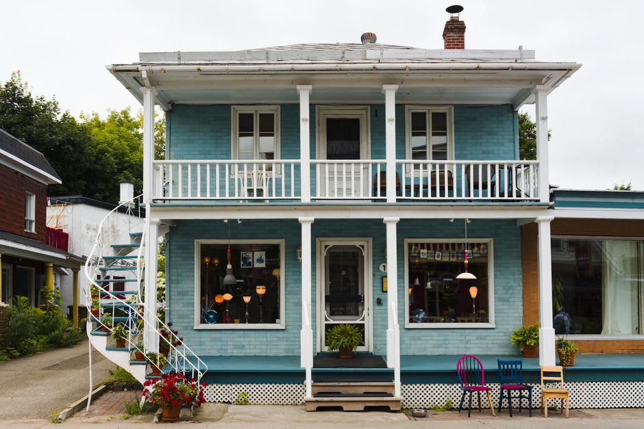 Colourful galleries and buildings along the main street of Baie-Saint-Paul