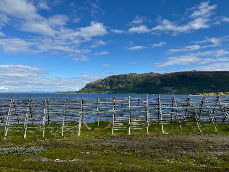 Wooden dulse drying racks along the rocky shoreline of Grand Manan Island