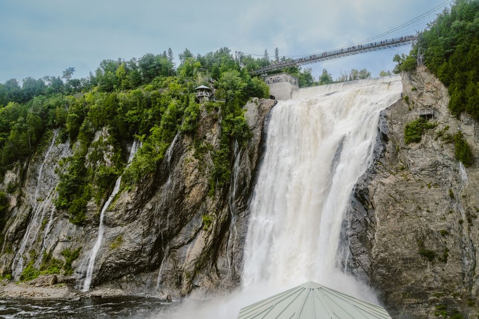 Suspension bridge crossing the river directly above Montmorency Falls