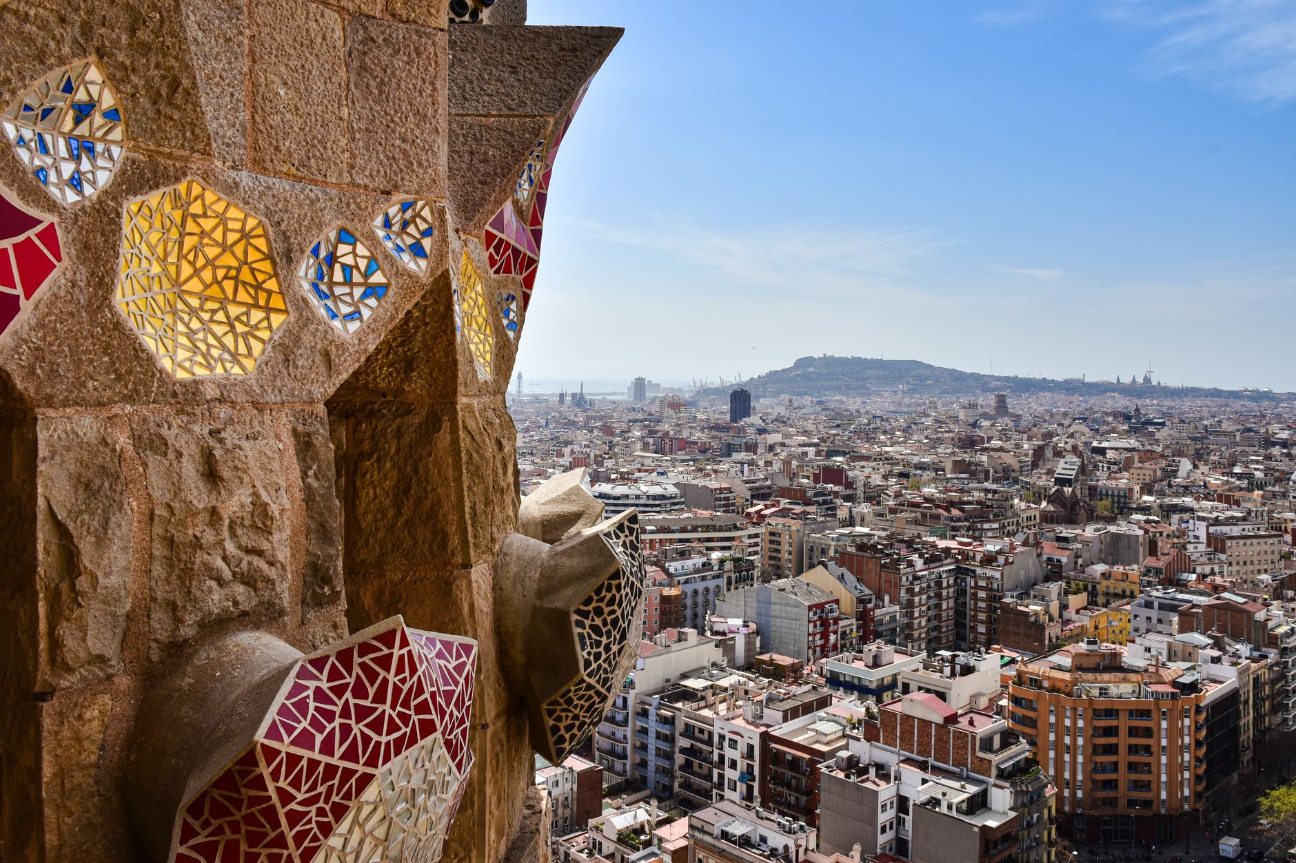 The Eixample district's grid of streets seen from above, with Sagrada Família at the center