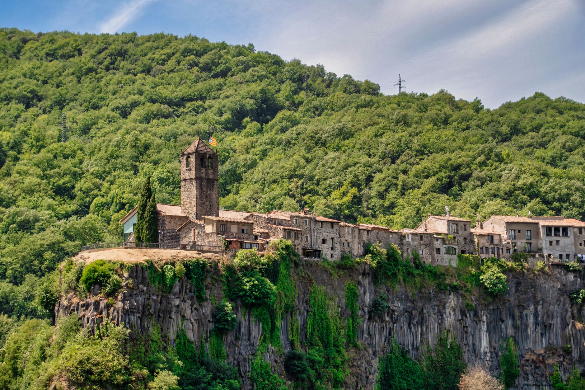 La Fageda d'en Jordà en la Garrotxa, su suelo alfombrado de hojas caídas bajo la luz dorada otoñal