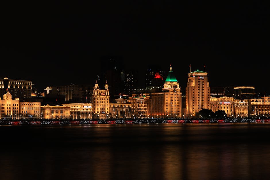 The Bund waterfront and Pudong skyline illuminated at night