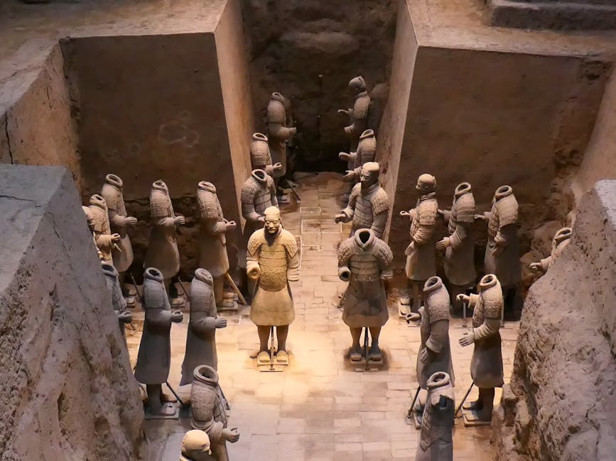 Terracotta warriors in excavated formation pits