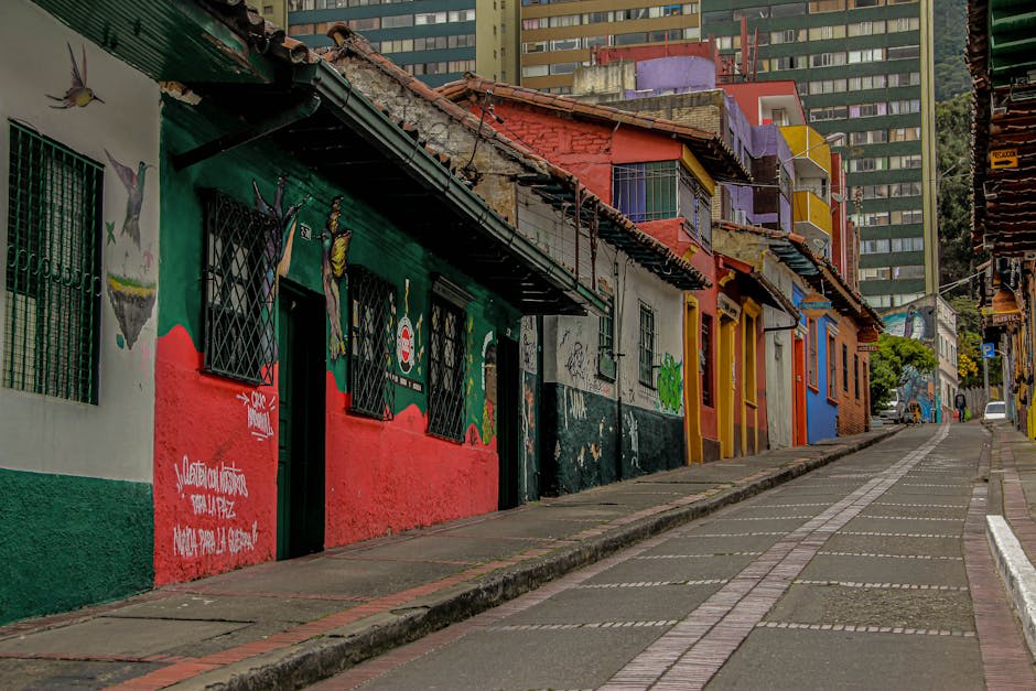 Street art murals covering the walls of La Candelaria in Bogota