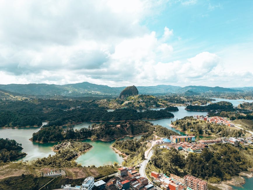 Panoramic view of the Guatape reservoir with its green islands