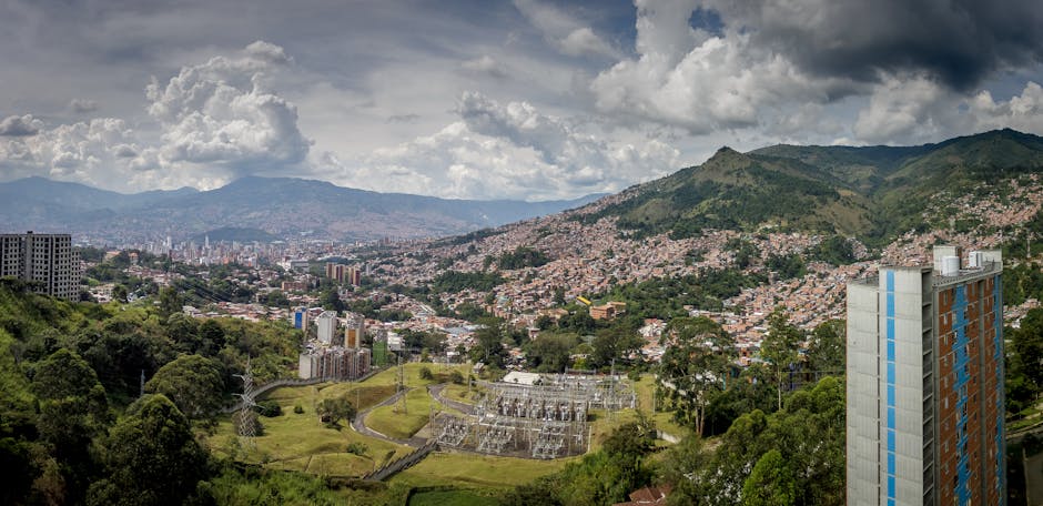 Aerial view of Medellin's comuna neighborhoods on the hillsides