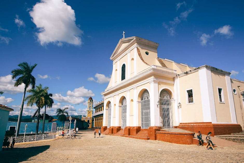 Colonial church architecture and plaza in Camaguey