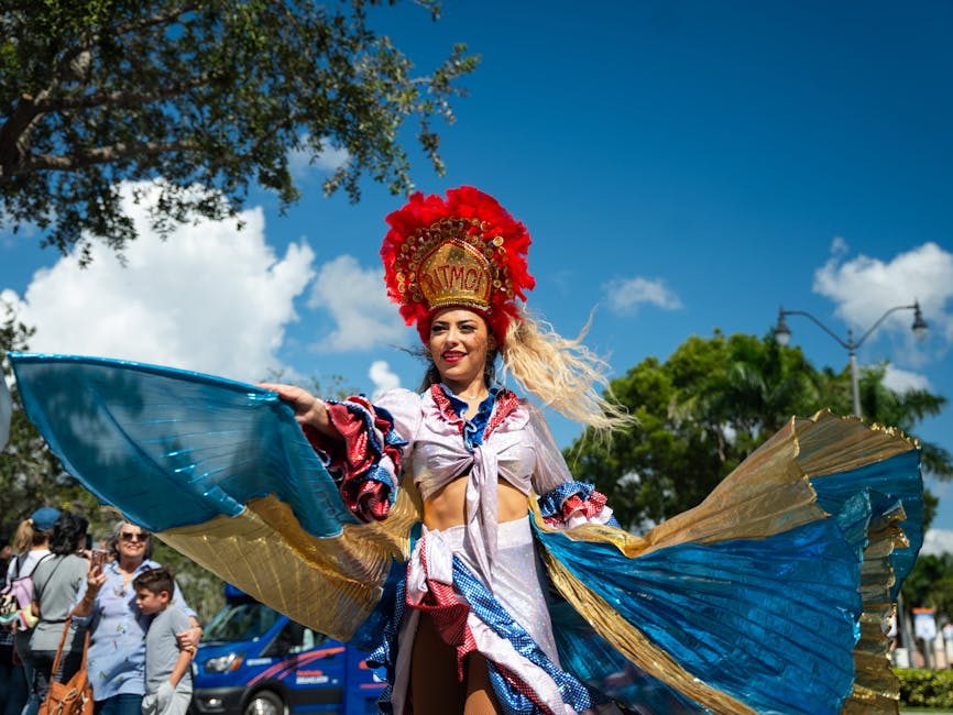 Street dancers and musicians performing during a Cuban carnival