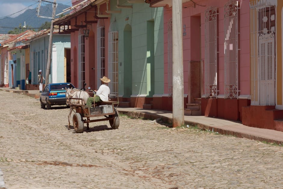 Cobblestone streets winding through Trinidad's colonial center
