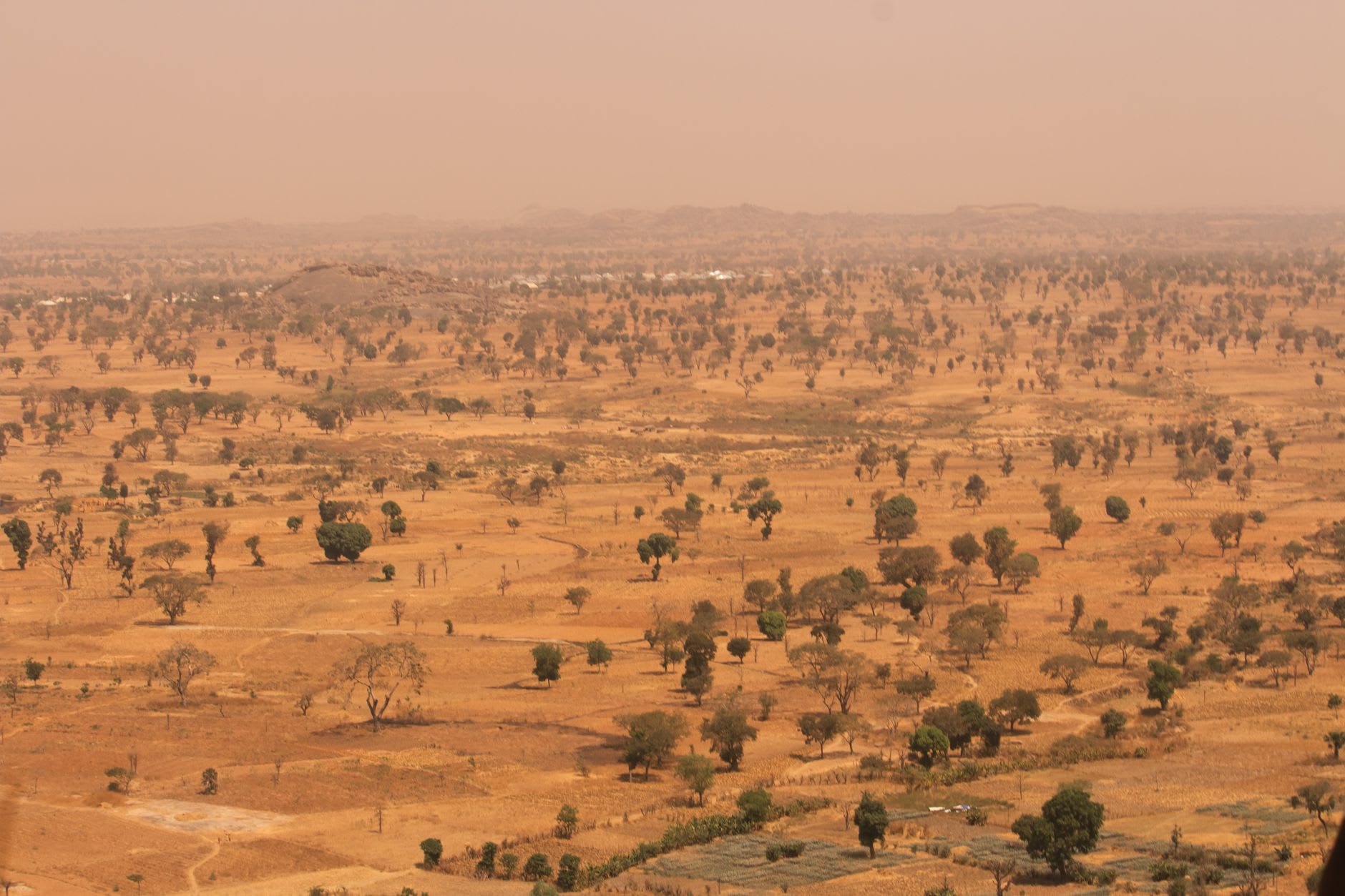 Du tissu indigo fraîchement teint suspendu pour sécher entre les maisons en banco d'Ende, le tissu bleu-noir profond contrastant avec les murs ocres et le ciel pâle