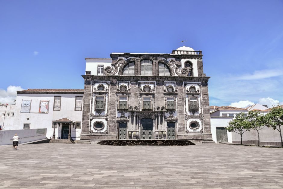 Baroque facade of the Church of Sao Domingos in Provesende at golden hour