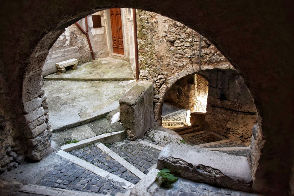 Stepped stone streets winding through Castell'Arquato's old town