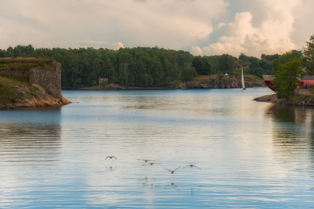 The historic dry dock at Suomenlinna with a ship under repair