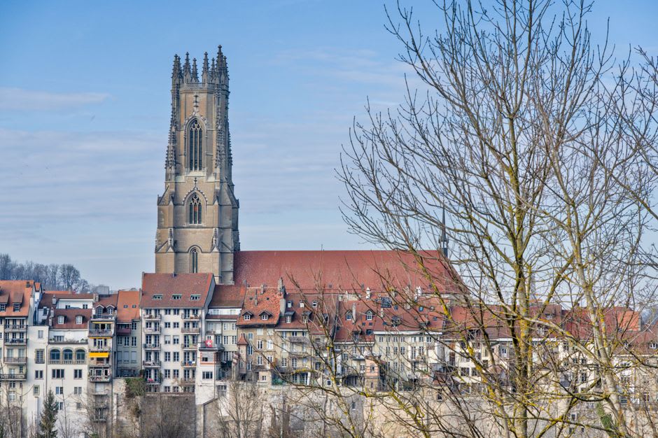 The twin Gothic spires of Cathédrale Sainte-Marie rising above the rooftops of Grand Bayonne