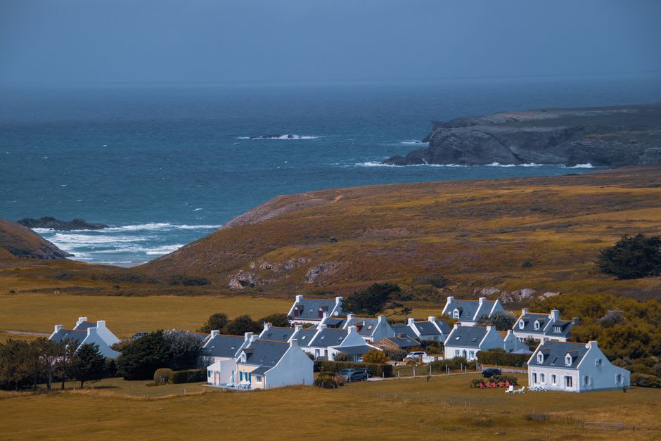 The pastel-painted harbour houses of Sauzon village on the calmer eastern coast of Belle-Île-en-Mer