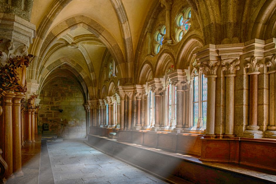 The abbey cloister and gardens of the Cistercian Abbaye de Fontenay near Châtillon-sur-Seine