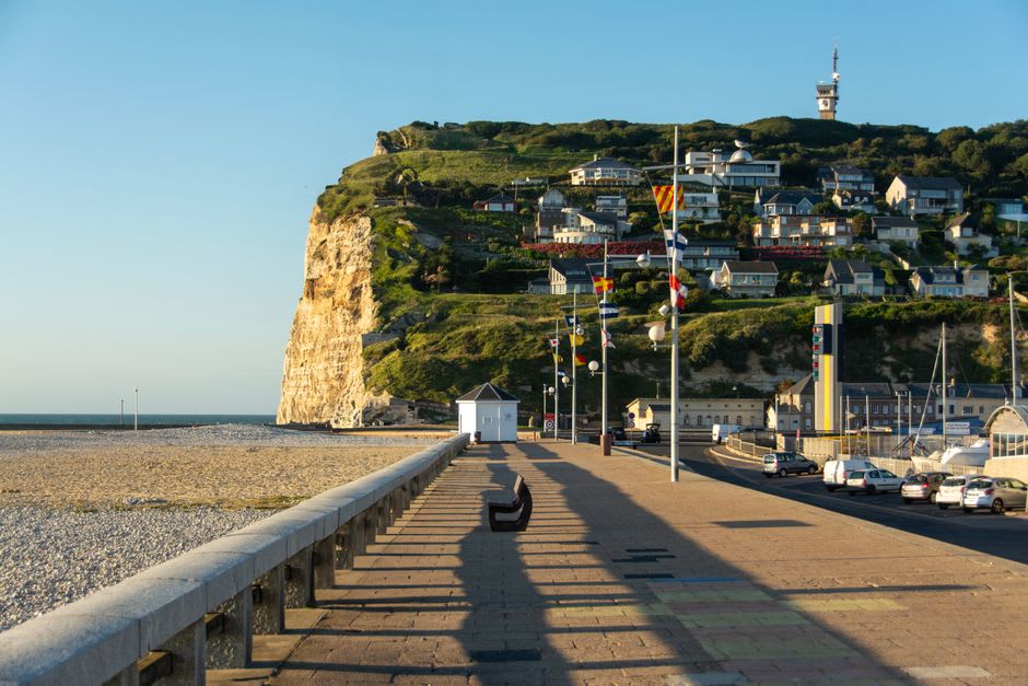 The clifftop chapel and sailors' memorial on the Falaise d'Amont above Fécamp's harbour
