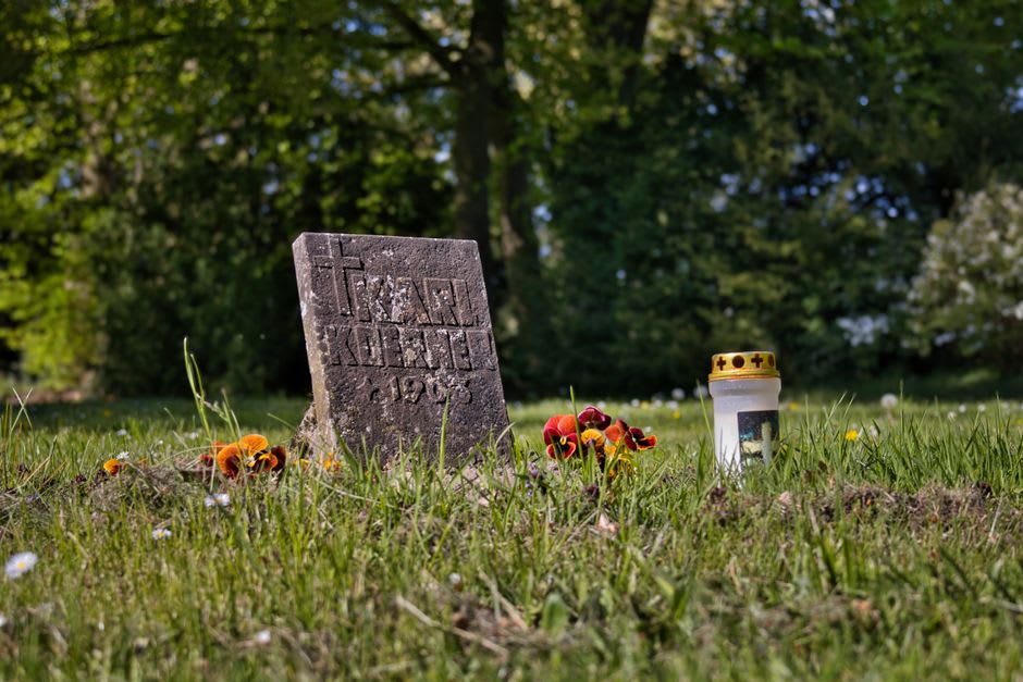 The simple flat gravestone of Albert Camus in the small municipal cemetery of Lourmarin