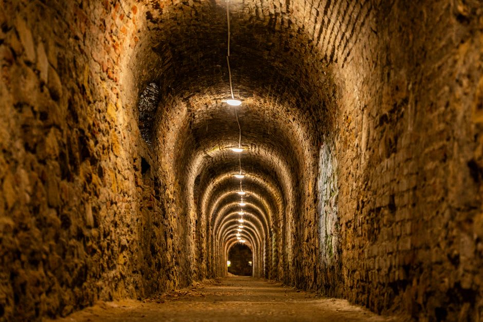 Stone-vaulted underground passages beneath the streets of Provins
