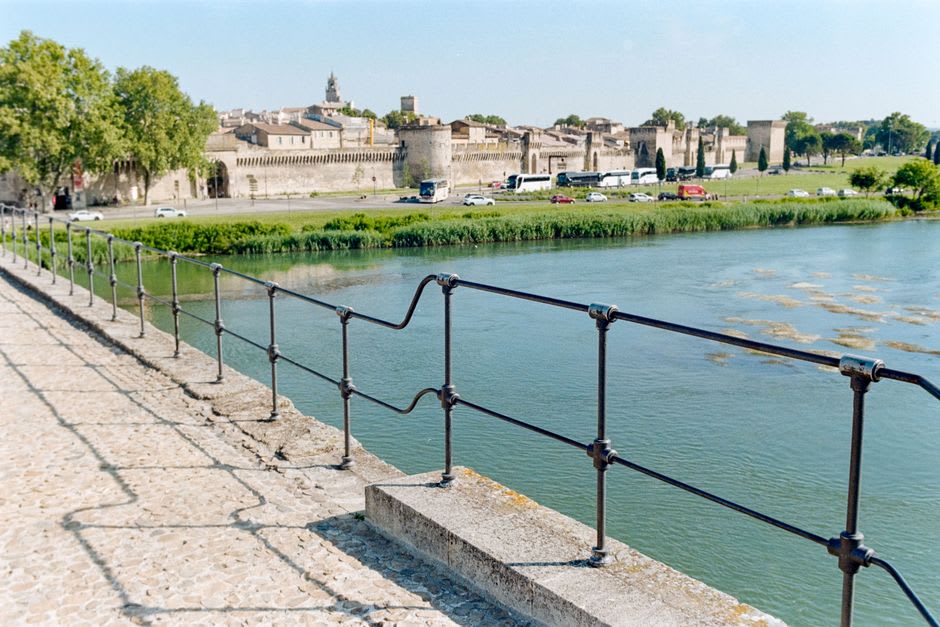 View from the ramparts of Semur-en-Auxois down onto the Armançon river looping around the granite outcrop