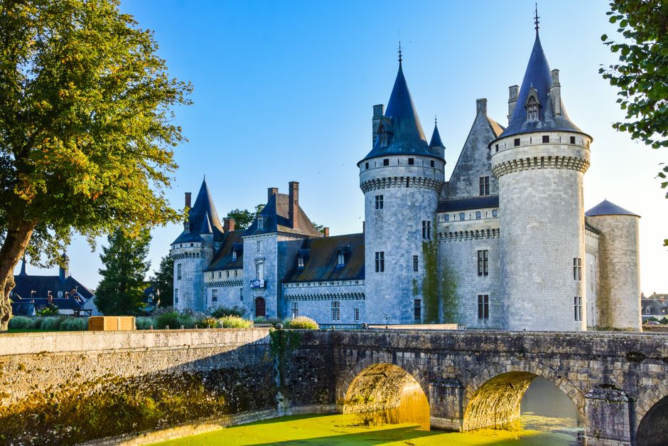 The interior of Sully-sur-Loire's medieval keep showing its massive original oak roof timbers