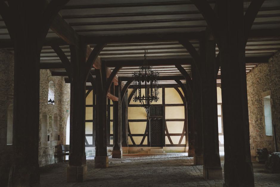 The vast timber-roofed medieval hall of the Hôtel-Dieu hospital in Tonnerre