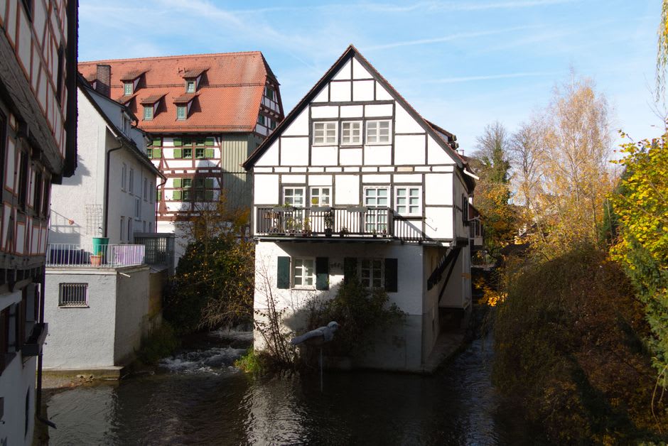 Half-timbered houses on wooden stilts along the Lauter canal in Wissembourg's old tanners' quarter