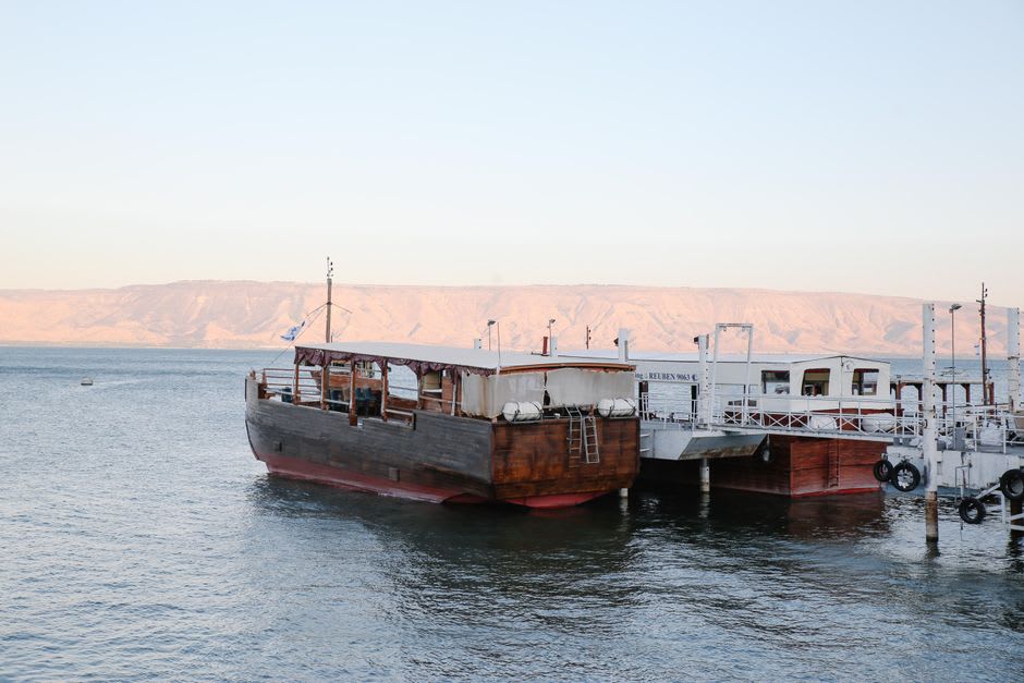 The ancient Galilee boat preserved in its climate-controlled hall at the Yigal Allon Museum in Ginosar