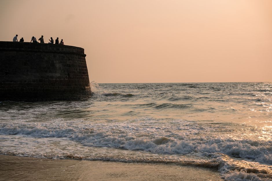 Laterite walls and bastions of Fort Aguada seen from within the fort complex
