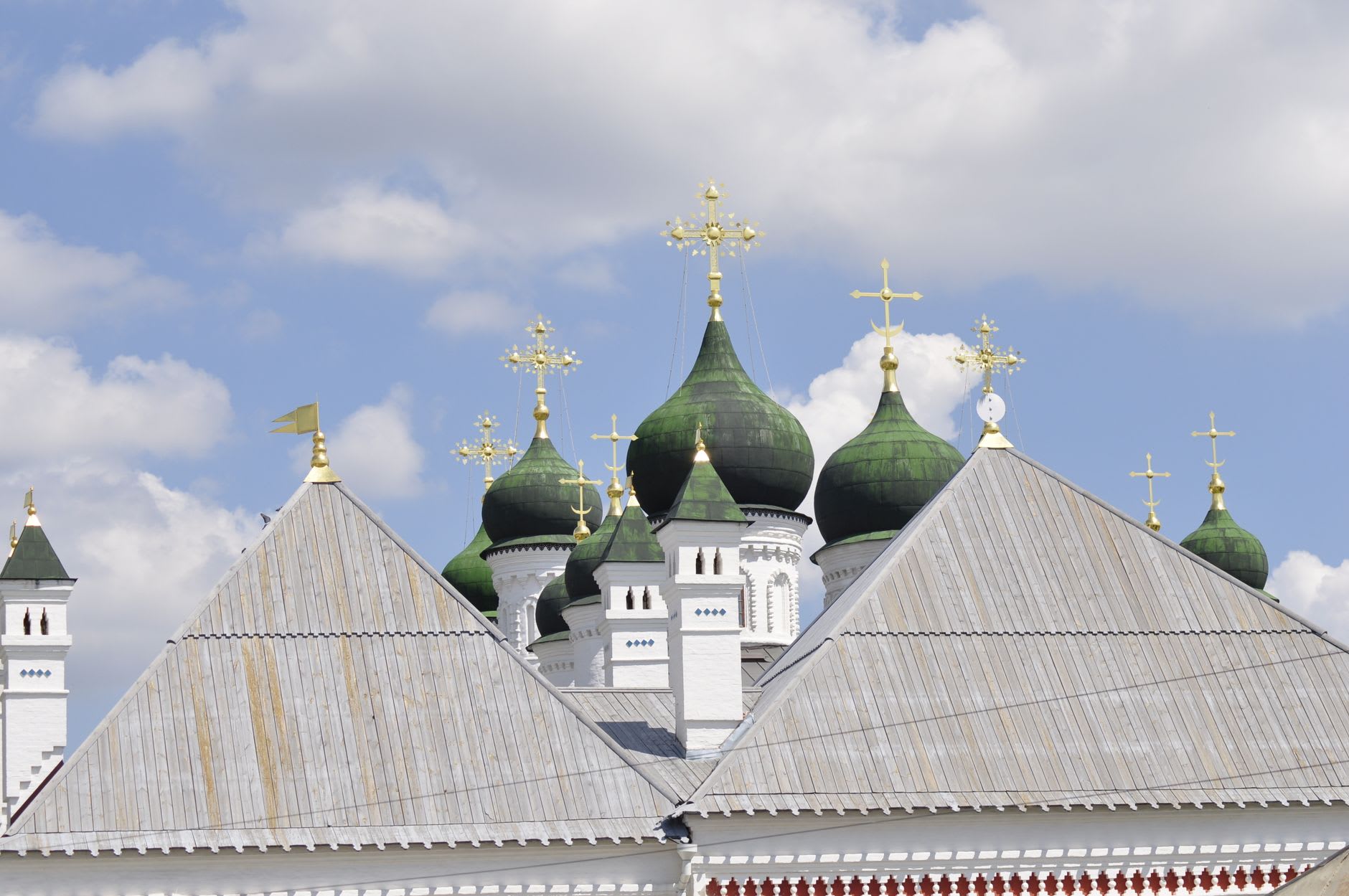 The white limestone Cathedral of the Transfiguration in Pereslavl-Zalessky, austere and ancient against an October sky