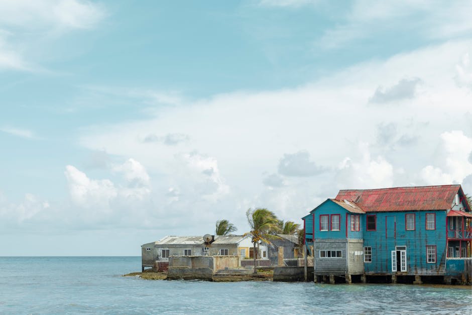 Caribbean coastal scene with turquoise waters and tropical vegetation
