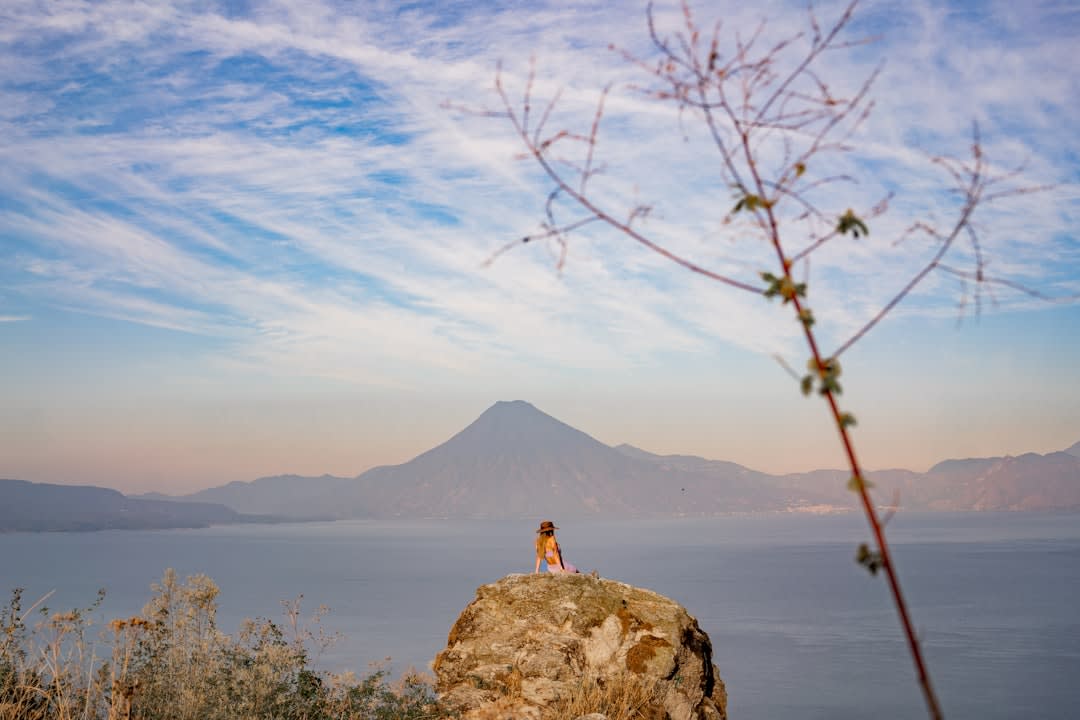 Yoga platform overlooking Lake Atitlán at a San Marcos La Laguna retreat center