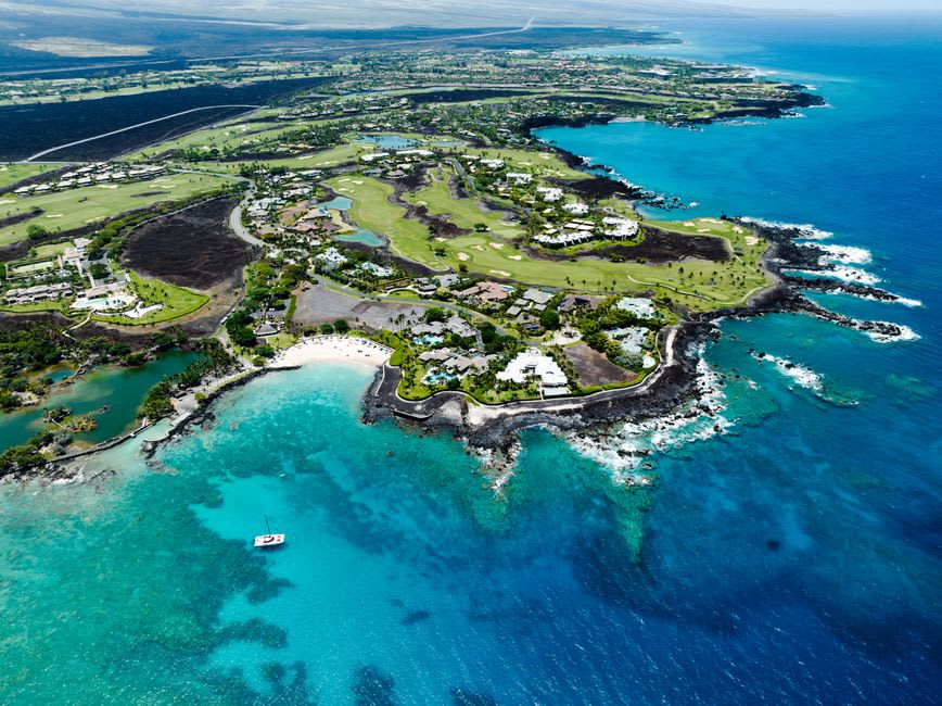 Ancient anchialine fishponds tucked behind the resort grounds at Waikoloa