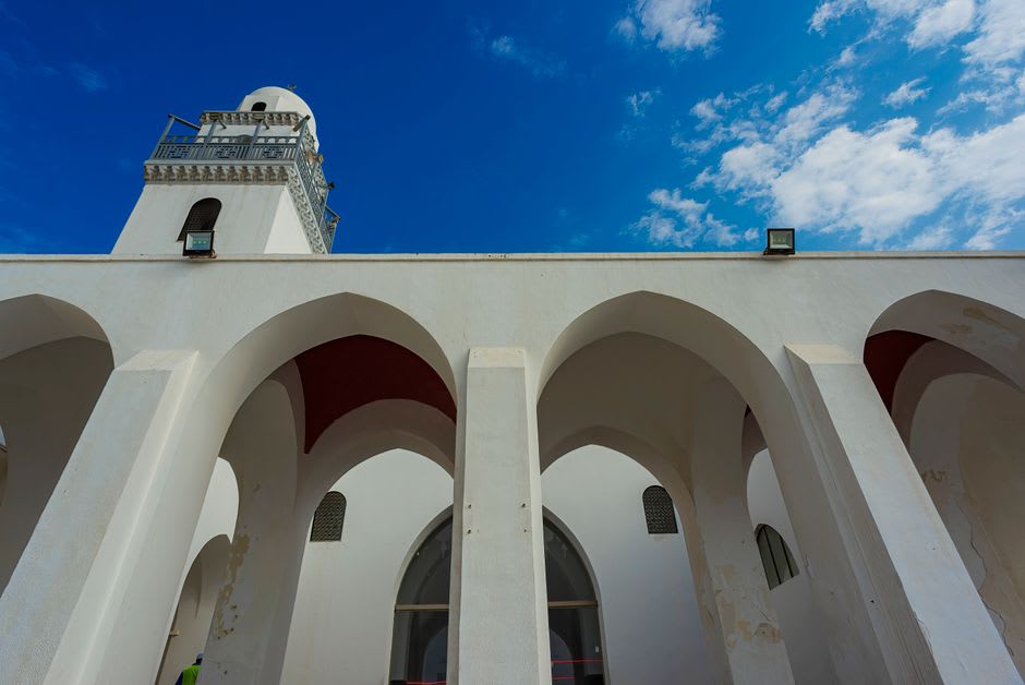 Coral-stone walls of the Arba'a Rukun Mosque in Mogadishu's Old Town