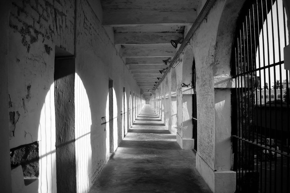 The radiating cell blocks of the Cellular Jail in Port Blair