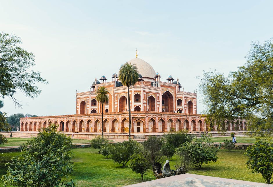 The grand Mughal architecture of Humayun's Tomb surrounded by gardens