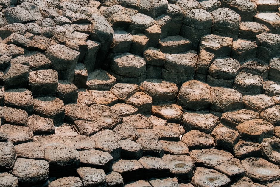 Hexagonal basalt rock columns on St. Mary's Island off the coast near Udupi