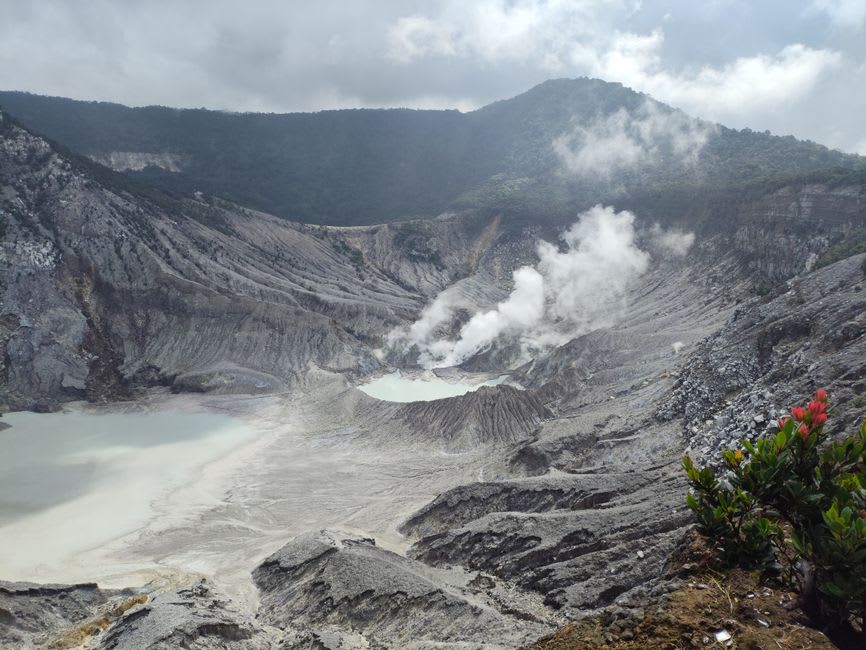 Steaming sulfur crater of Tangkuban Perahu volcano near Bandung
