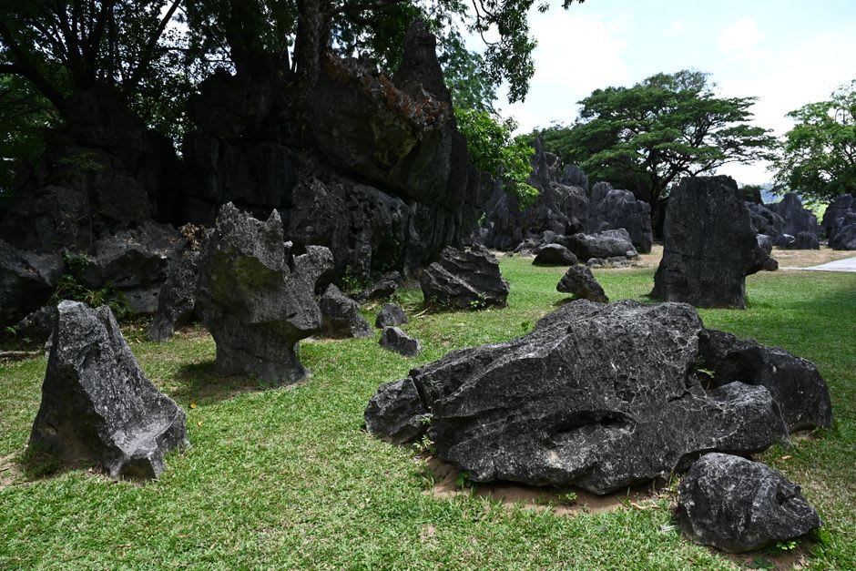 Limestone karst towers rising above the Maros-Pangkep landscape near Bantimurung