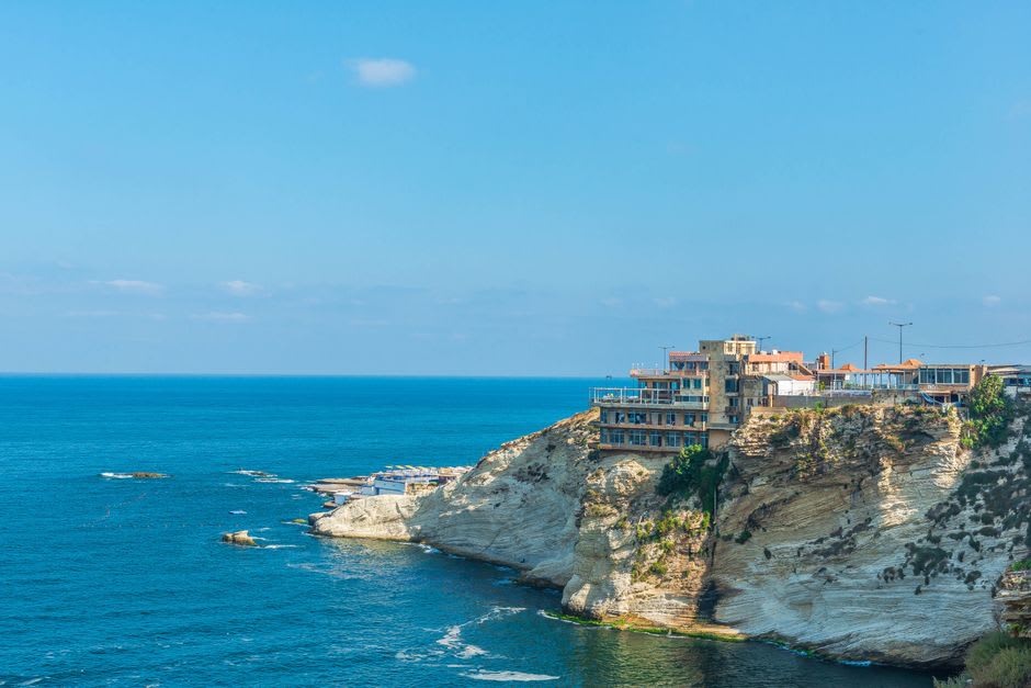 View north from Rosh Hanikra toward the Lebanese border along the coastline