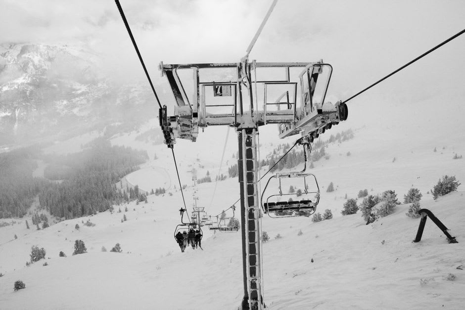 The open-air cable cars of Gubbio's funivia ascending Monte Ingino